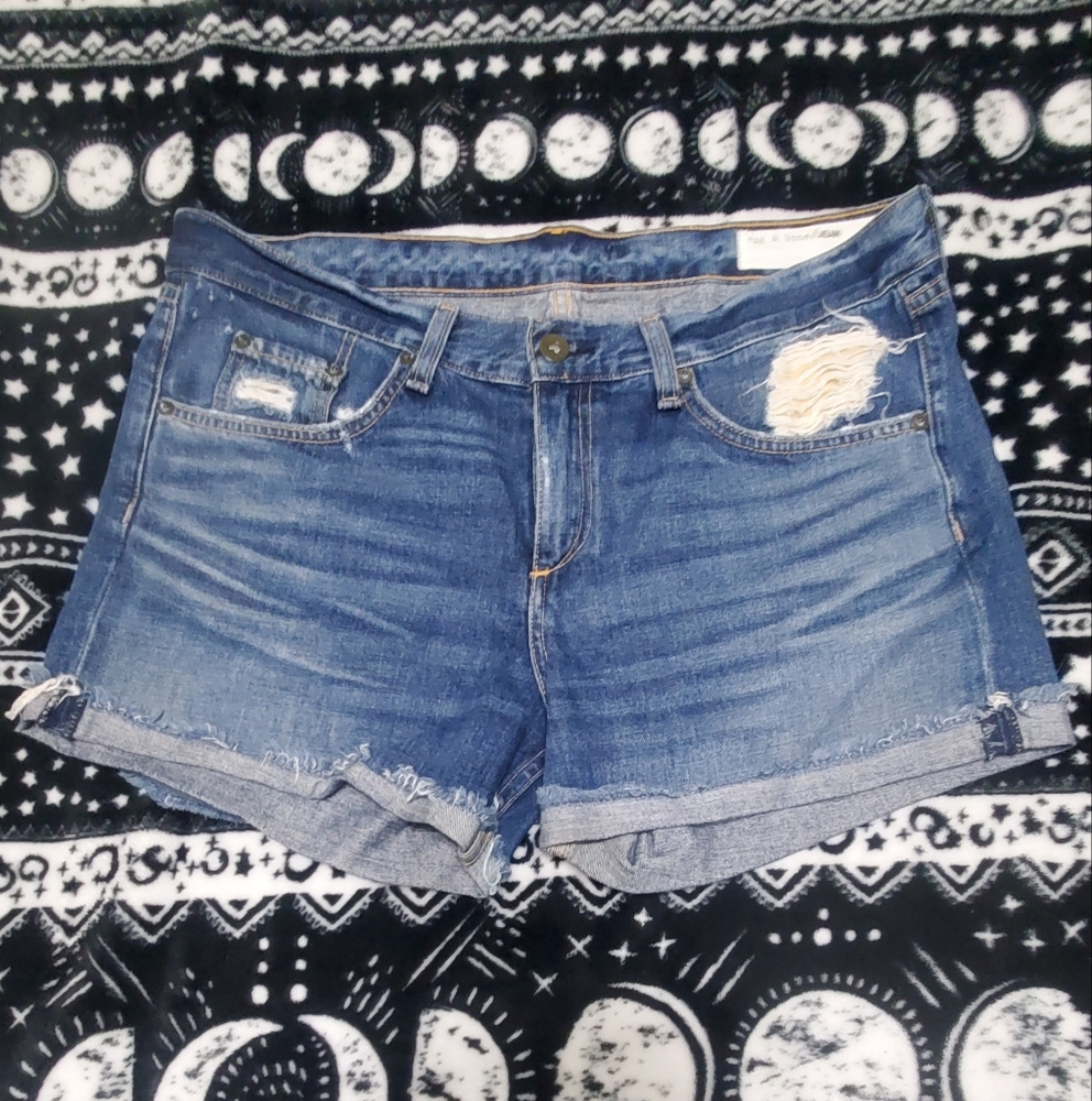 Rag & Bone Blue Jean Shorts Frayed Hem